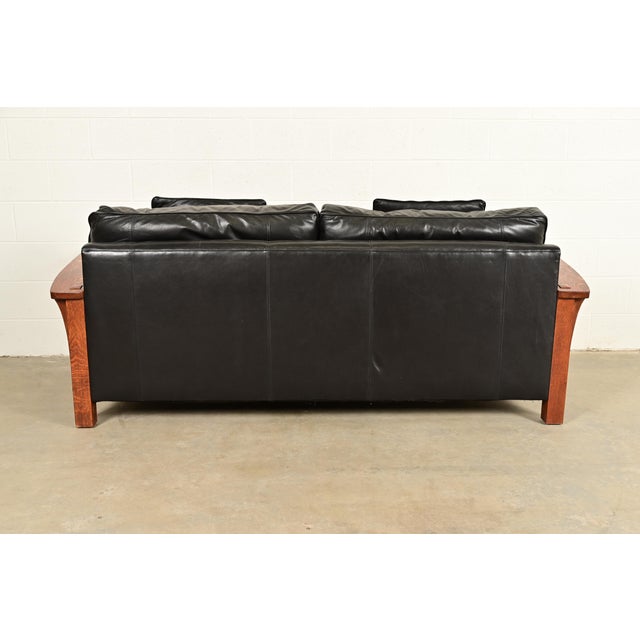 L. & J. G. Stickley Mission Oak Arts & Crafts Bow Arm Sofa For Sale - Image 12 of 13