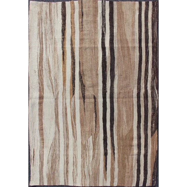 Stripe Design Turkish Vintage Flat-Weave Rug in Shades of Brown, Camel, Tan, and Ivory For Sale - Image 10 of 10