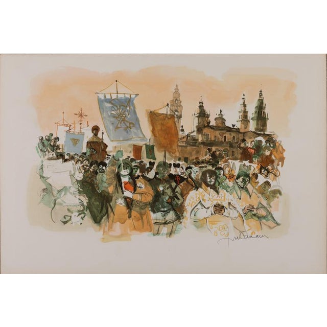 Lucien Fontanarosa, Religious Procession in Spain, Lithograph For Sale - Image 5 of 5