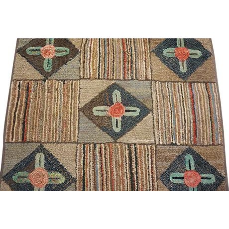 Inspirational Beige Color With Geometric Design Antique American Hooked Rug For Sale - Image 12 of 12