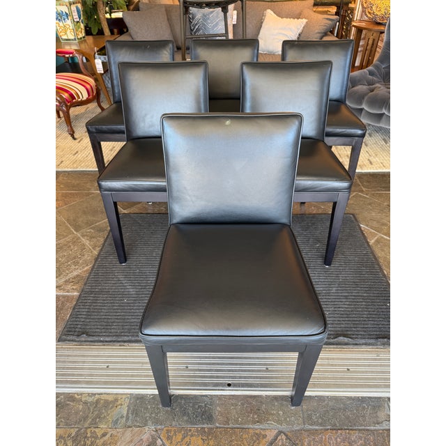 Design Plus Gallery presents the Set of Six Marie Leather Chairs from Room & Board. The chairs have a black satin finish...