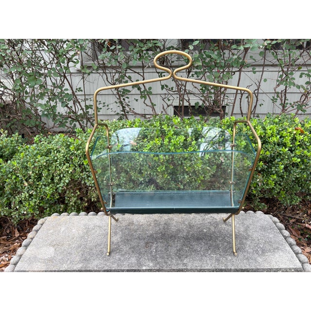 Italian Modern Brass and Glass Magazine Holder For Sale In Houston - Image 6 of 12