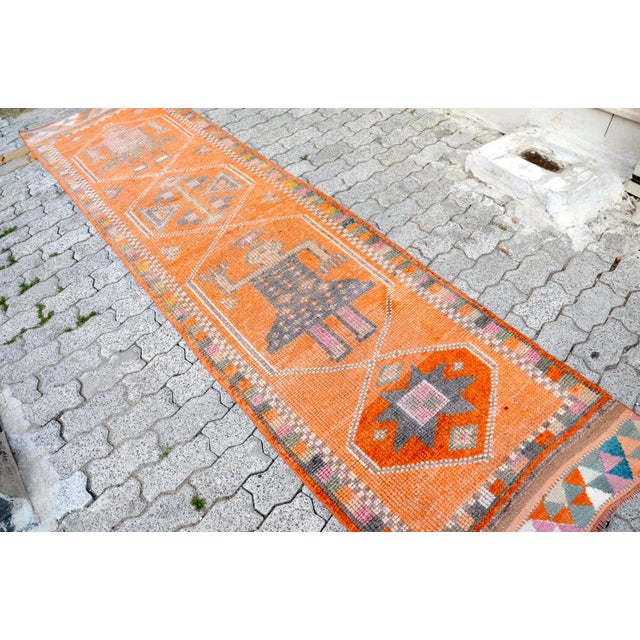 Wool Vintage Orange Kitchen Runner Rug For Sale - Image 4 of 11