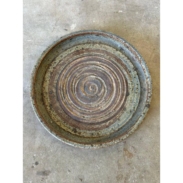 Danish Studio Pottery Bowl — Hand-Thrown Stoneware, Spiral Glaze Plate S1960s For Sale In Los Angeles - Image 6 of 8