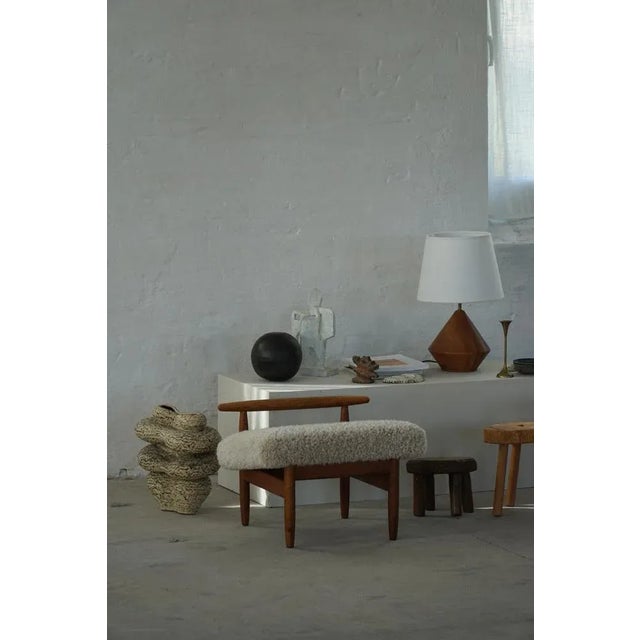 Oak Ottoman with Light Lambswool Upholstery by Eivind A. Johansen for FDB Møbler, 1950s For Sale - Image 16 of 17