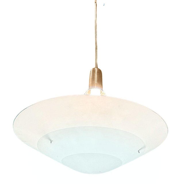 Metal 1980s Art Deco Memphis Streamline Sky Blue Art Glass Chandelier Pendant Light For Sale - Image 7 of 9