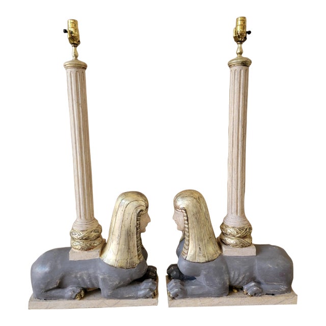 Bugatti-Style 1960s Sphinx Lamps - a Pair For Sale