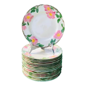 Sixteen California Franciscan China Desert Rose Dinner Plates- Set of 16