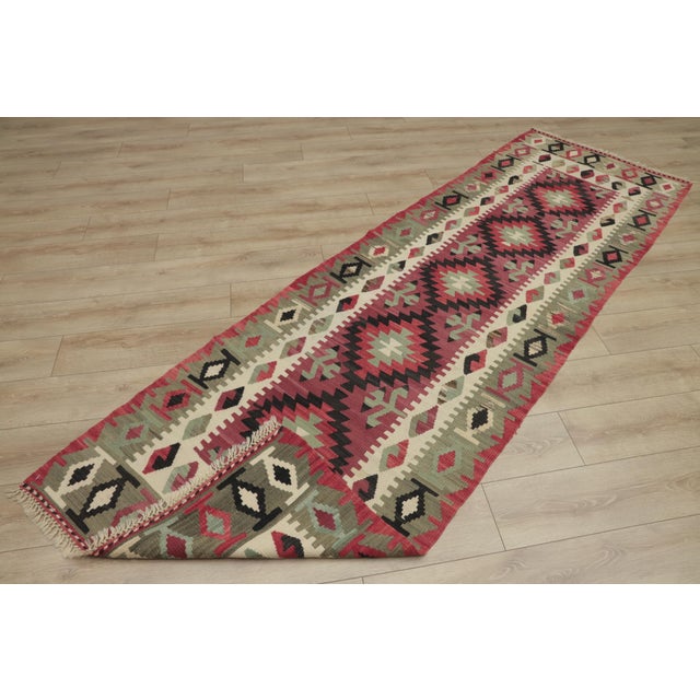1970s Southwestern Style Handmade Red Oushak Kilim Runner Rug For Sale - Image 10 of 12