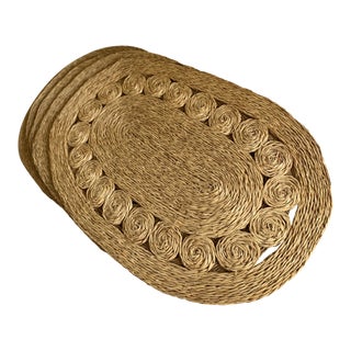 Scrolled Natural Sea Grass Placemats Set of Five For Sale