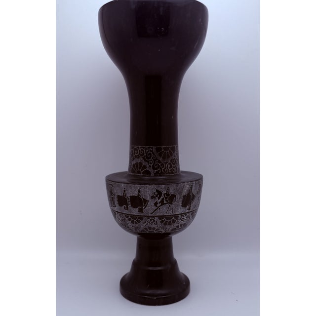 Black Marble Decorative Vase with Etched Roman Inspired Design