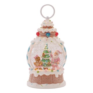 LED Santa & Gingerbread Tree Snow Globe 10"H For Sale