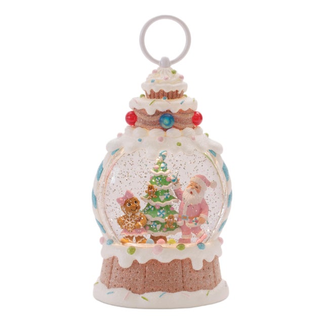 LED Santa & Gingerbread Tree Snow Globe 10"H For Sale