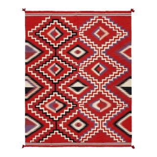 Modern Navajo Style Wool Rug – Crimson & Violet Graphic Diamond Motif 9x12 For Sale