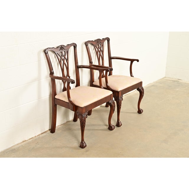 Baker Furniture Company Baker Furniture Style Chippendale Carved Mahogany Armchairs, Pair For Sale - Image 4 of 15