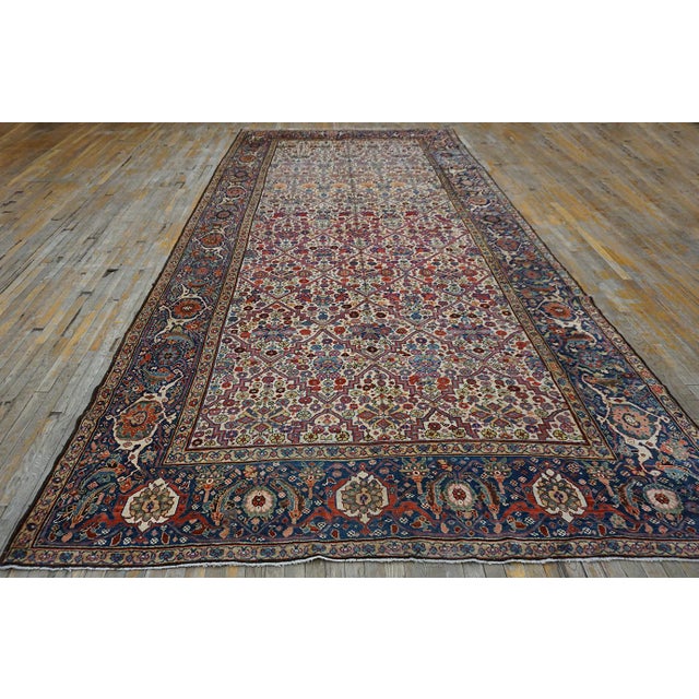 Ivory Antique Persian Rug With Beautiful Allover Diamond and Floral Pattern on Ivory Background Color For Sale - Image 8 of 12