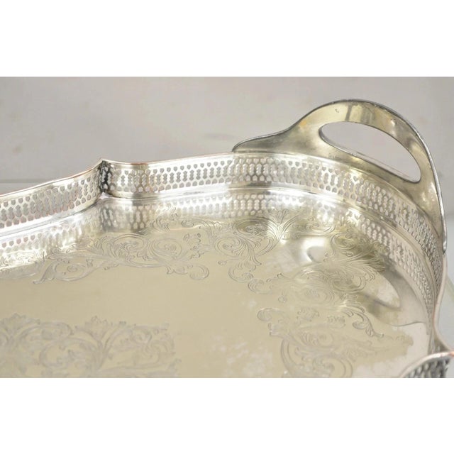 Mid 20th Century Vintage English LBS Co 982 Silver Plated Scalloped Oval Pierced Gallery Tray For Sale - Image 5 of 12