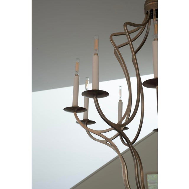 Paul Ferrante Custom Antiqued Silver Leaf 10 Bulb Hand Forged Candelabra For Sale In Chicago - Image 6 of 9