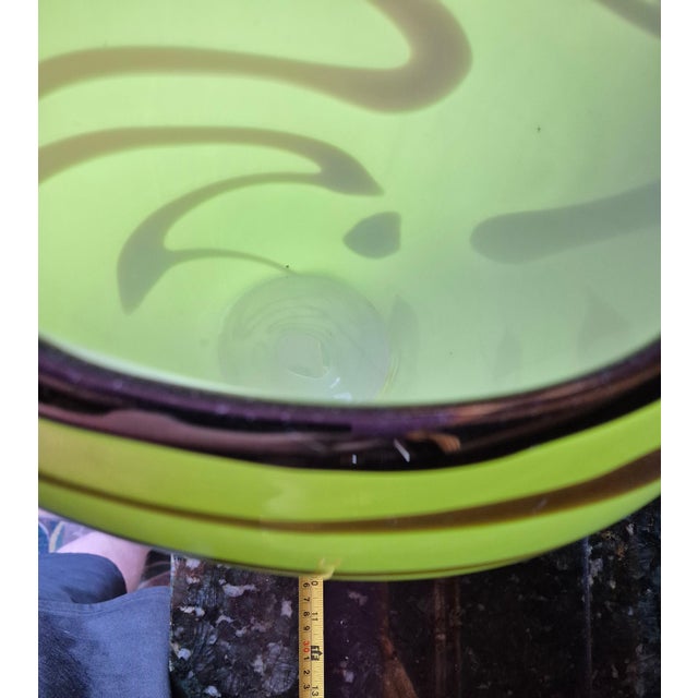 Mid-Century Modern, Murano Style Lime Green and Brown Swirl Blown Art Glass Vase (Jg) For Sale - Image 4 of 7