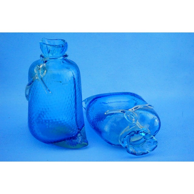 Vintage Bag-Shaped Vases in Sea Blue Murano Glass from Cenedese Glassworks, Italy, 1970s, Set of 2 For Sale - Image 4 of 18