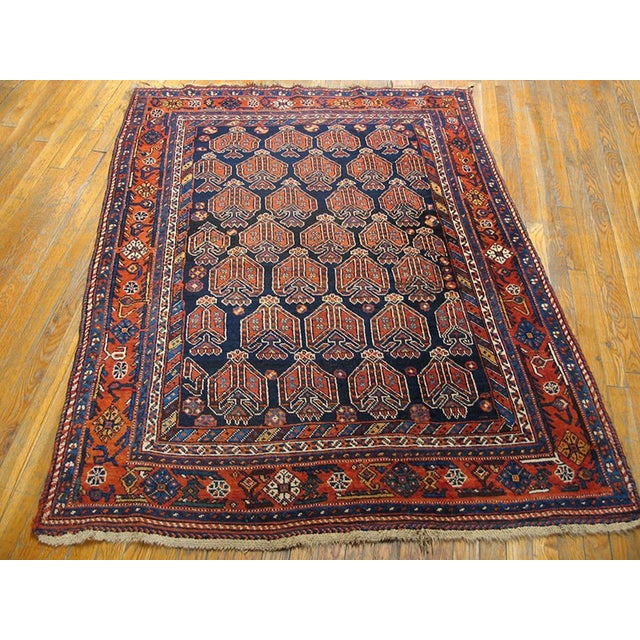Early 20th Century Persian Afshar Carpet ( 4' 5" x 5' 10" - 135 x 178 cm ) Antique Afshar Persian Blue 1930s Rug, Circa...