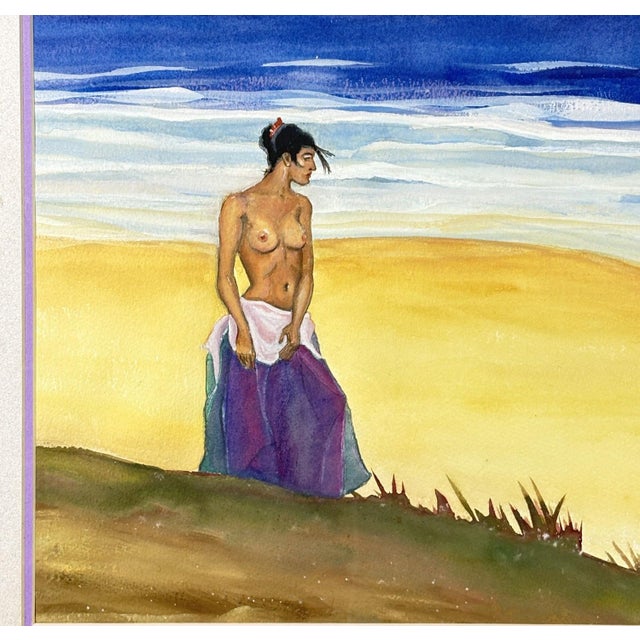 1980s 1980s Steve LeBailly Signed Original Watercolor "Woman on Beach" For Sale - Image 5 of 14