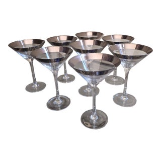 1950s Eight Silver Rimmed Martini Glasses For Sale