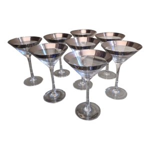 1950s Eight Silver Rimmed Martini Glasses
