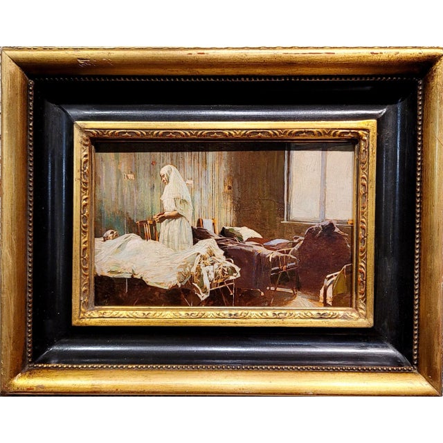 Mikhail Guzhavin- Nurse Attending a Wounded Soldier in a Military Hospital-1910s Oil Painting For Sale - Image 9 of 9