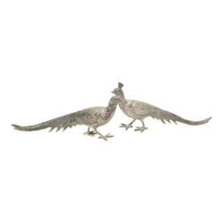 Matching Pair of Silvered Bronze Pheasants - A Pair of 2 For Sale