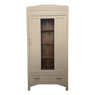French Art Deco Painted Armoire with Chicken Wire Door, 1930s For Sale