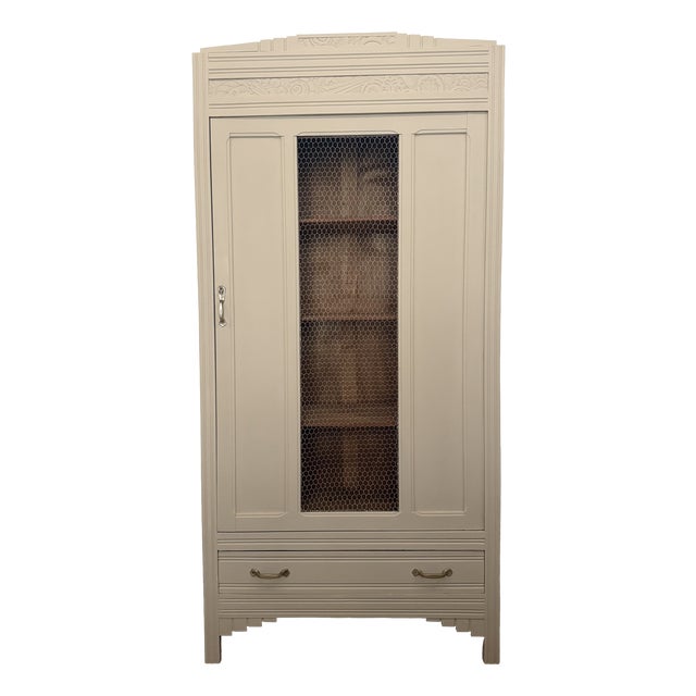 French Art Deco Painted Armoire with Chicken Wire Door, 1930s For Sale