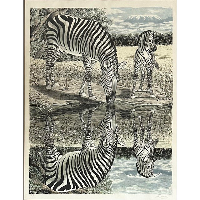 Vintage 1970’s Artists Proof Lithograph of Zebras at Water by Susan Sosa For Sale - Image 4 of 7