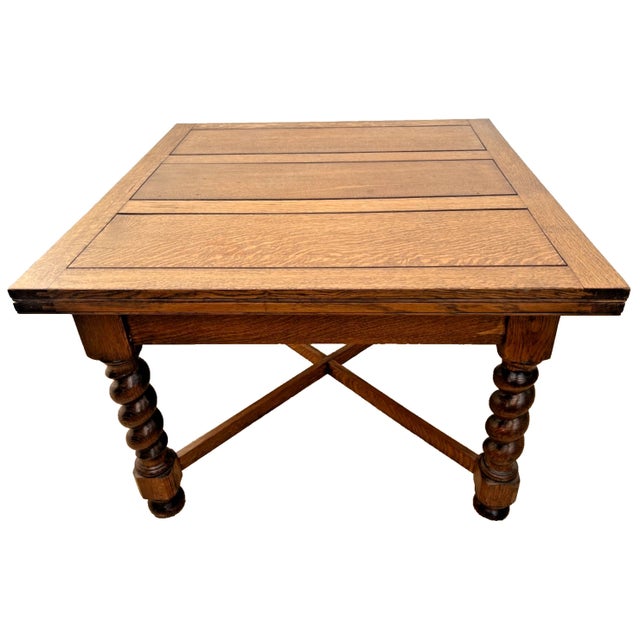 Antique Expanding Pub Kitchen Dining Table Large Barley Twist Legs Quarter Sawn For Sale In Palm Springs - Image 6 of 18