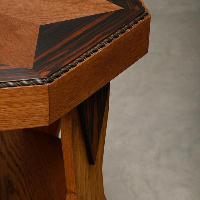 Wood Dutch Amsterdam School Art Deco Side Table in Oak, 1930s For Sale - Image 7 of 14