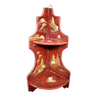 Vintage 1950s Japanese Lacquered Fold Out Corner Shelf For Sale