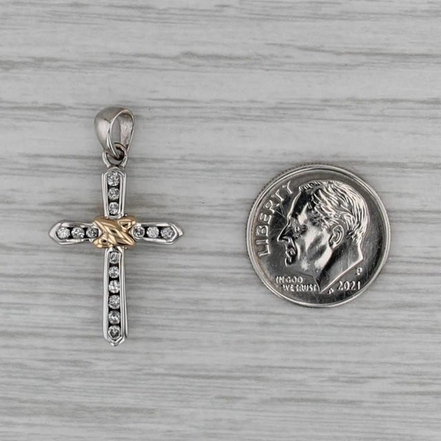 Modern 0.25ctw Diamond Knot Cross Pendant 14k White Yellow Gold For Sale - Image 3 of 4