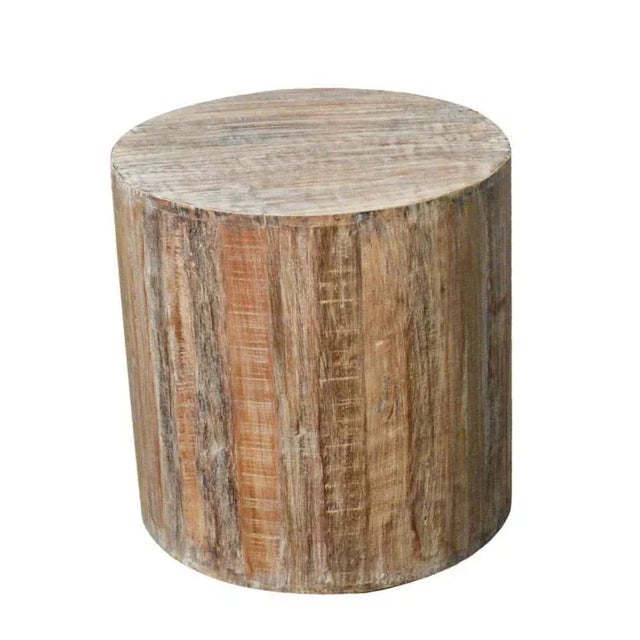Rustic Distressed White Reclaimed Wood Antique Style Round Stool For Sale - Image 3 of 3