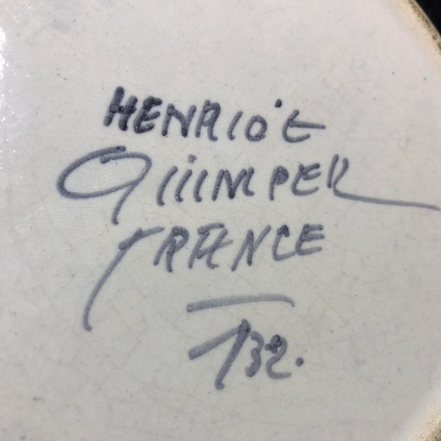 1930s Vintage Circa 1930s Hand Painted Henriot Quimper France Ceramic Bowl or Wine Coaster French Faience For Sale - Image 5 of 10
