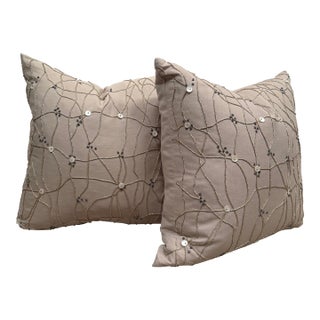 Pair of Decorative Pillows With Button and Cord Detail For Sale
