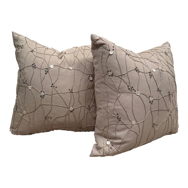 Pair of Decorative Pillows With Button and Cord Detail For Sale