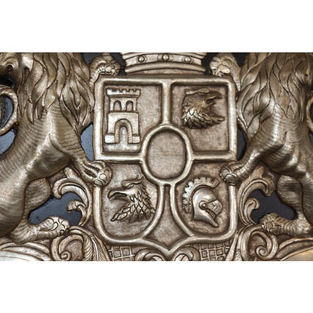 Metal Rare Familial Coat of Arms Nickel Plated Cladded Wooden English Mirror For Sale - Image 7 of 10