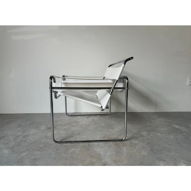 1980s Vintage Marcel Breuer Wassily - Style Chrome White Leather Sling Lounge Chair/ Sold For Sale - Image 5 of 12