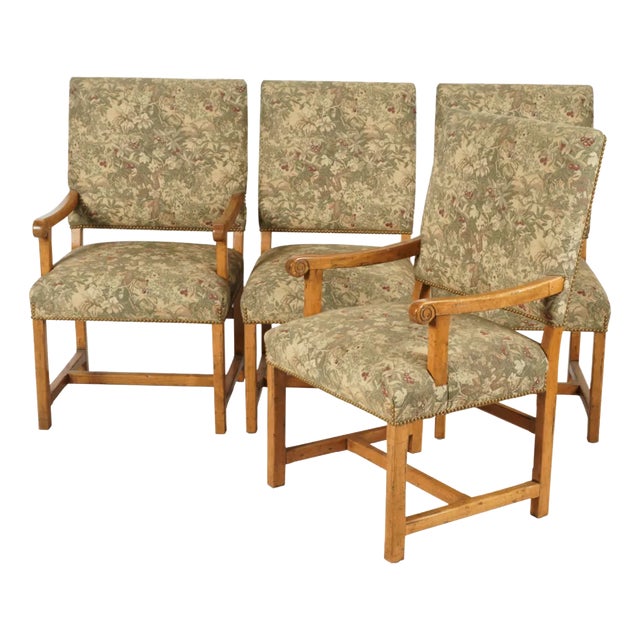 1980s Baroque-Style Dining Chairs Contemporary; Covered With Tapestry-Style Fabric- Set of 4 For Sale