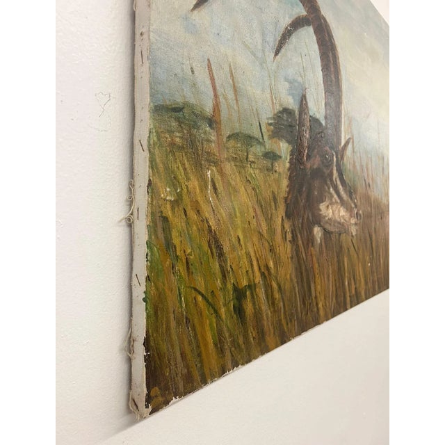 1970s Antelope Mid Century Modern Style Canvas Painting For Sale In Seattle - Image 6 of 9