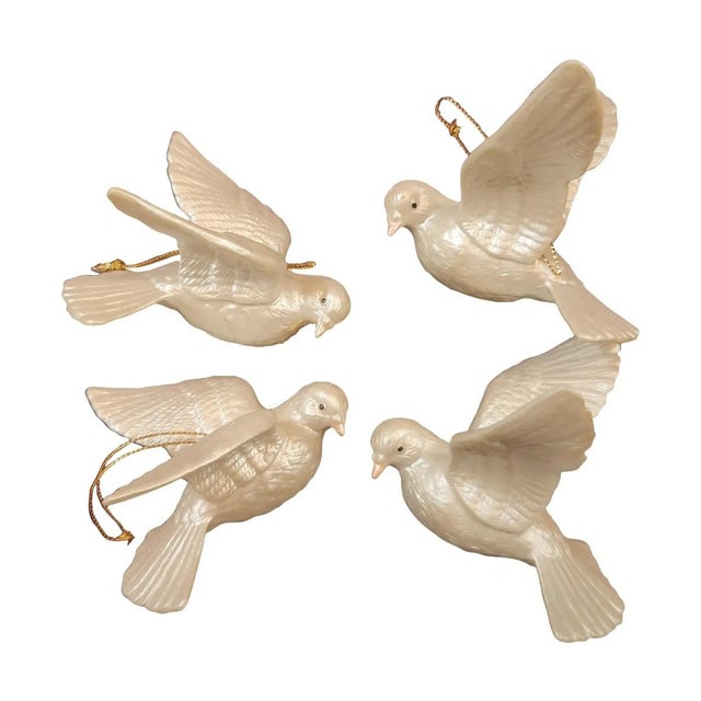 Vintage White Porcelain Irredescent Dove Ornaments Set of 4 For Sale - Image 14 of 14