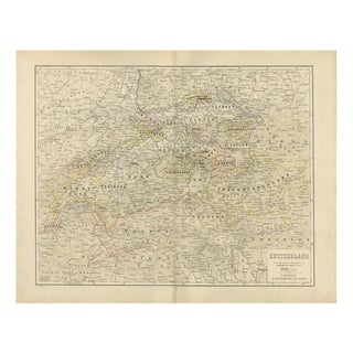 Map of Switzerland with Cantonal Boundaries, 1876 For Sale