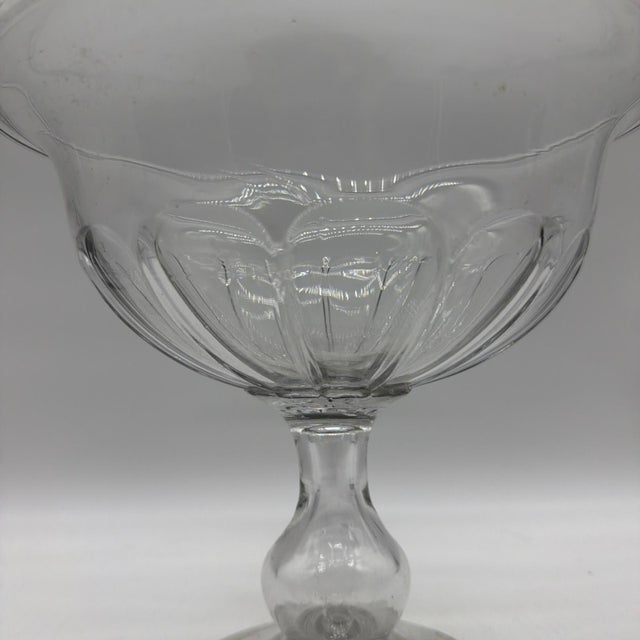Transparent Rare Antique Blown Flint Glass Compote, Pittsburgh, Circa 1830s For Sale - Image 8 of 18