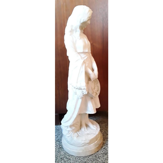 Cream Large Antique Alabaster Figure of a Young Woman by Curriny, 1900s For Sale - Image 8 of 12
