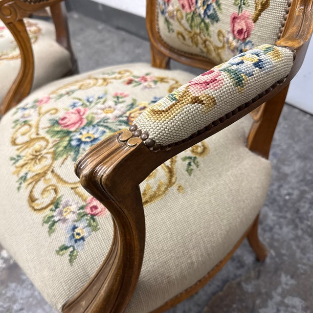Antique Louis XV Style Needlepoint Arm Chairs, Pair For Sale - Image 12 of 12